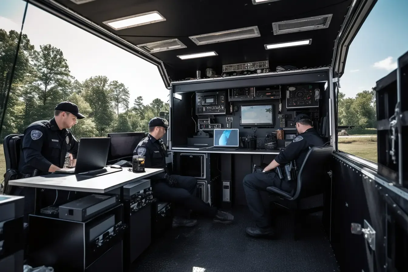 Interior communications workstations in a mobile command trailer