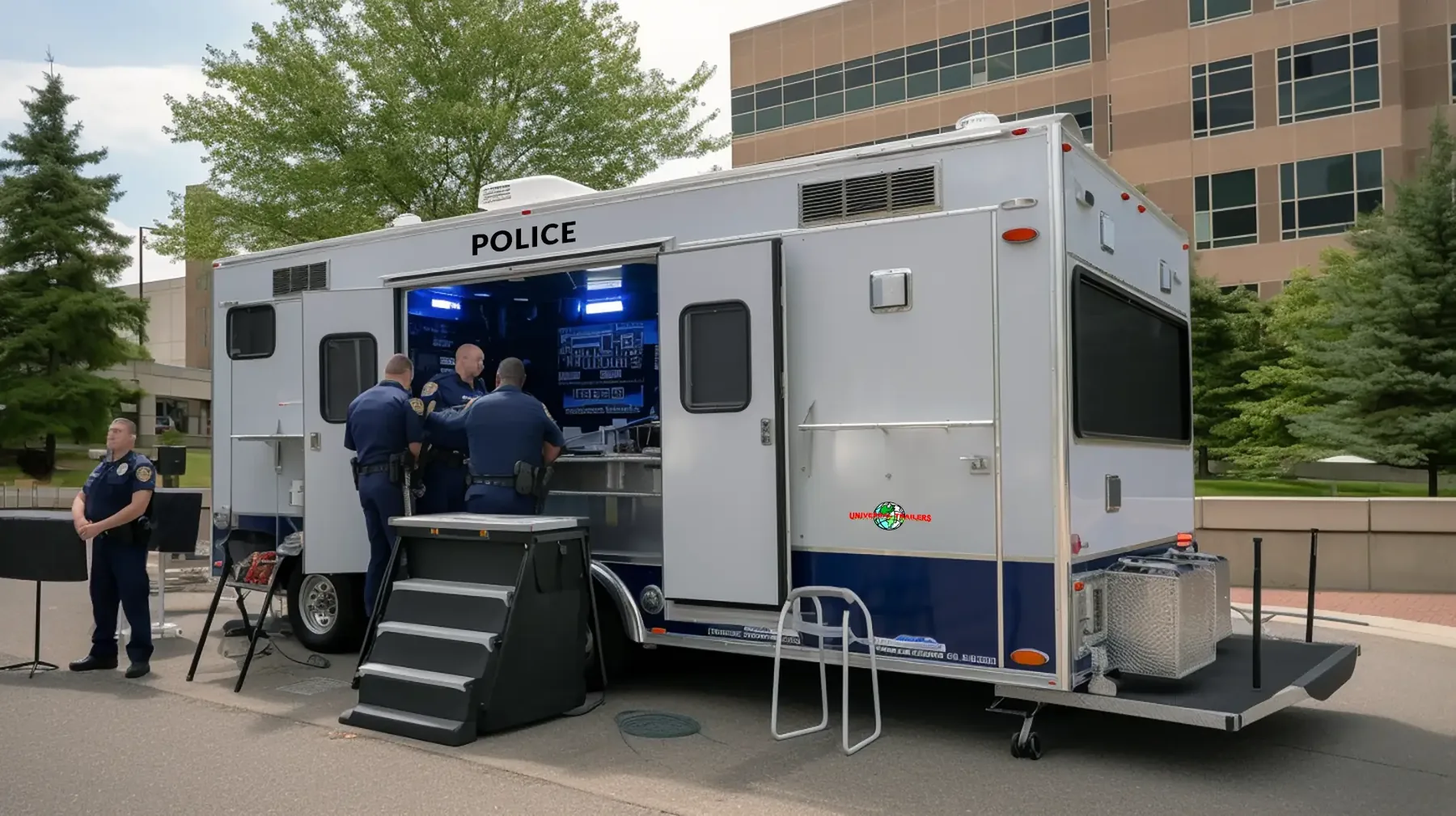 Police mobile command center trailer in operation