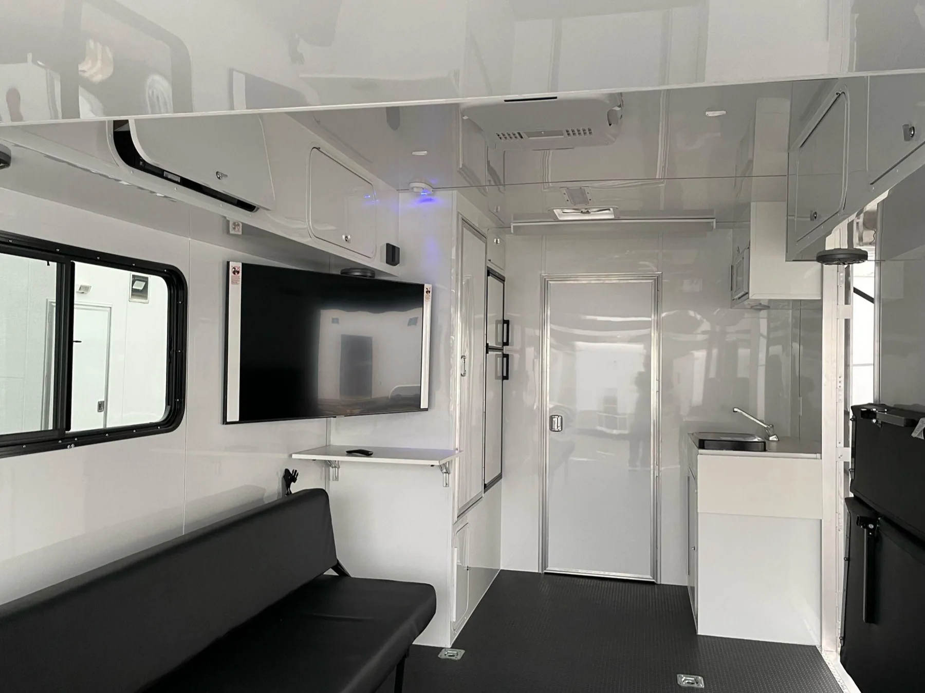 Clean custom mobile workspace interior