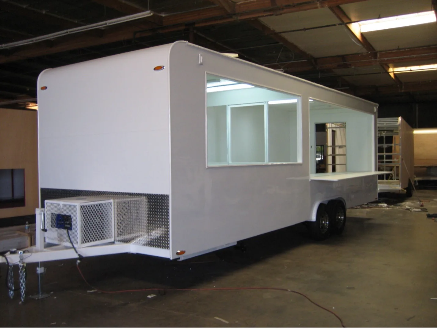 Custom white concession trailer with open service window